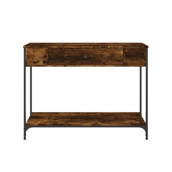 Table Console Métal et Chêne Fumé Table d'Entrée Industriel 2 Tiroirs