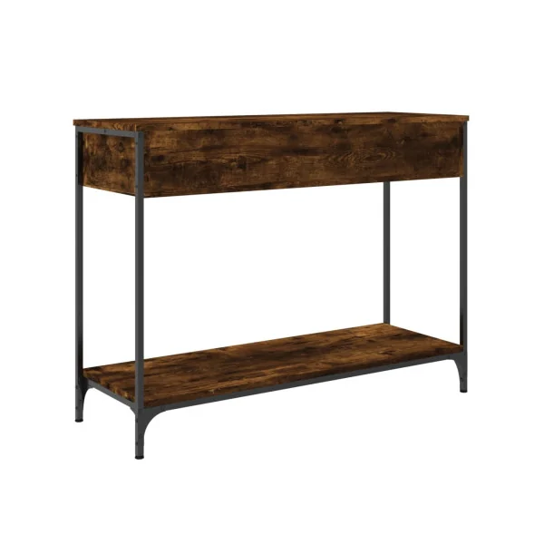 Table Console Métal et Chêne Fumé Table d'Entrée Industriel 2 Tiroirs