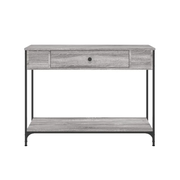 Table Console Métal et Chêne Gris Table d'Entrée Industriel 2 Tiroirs