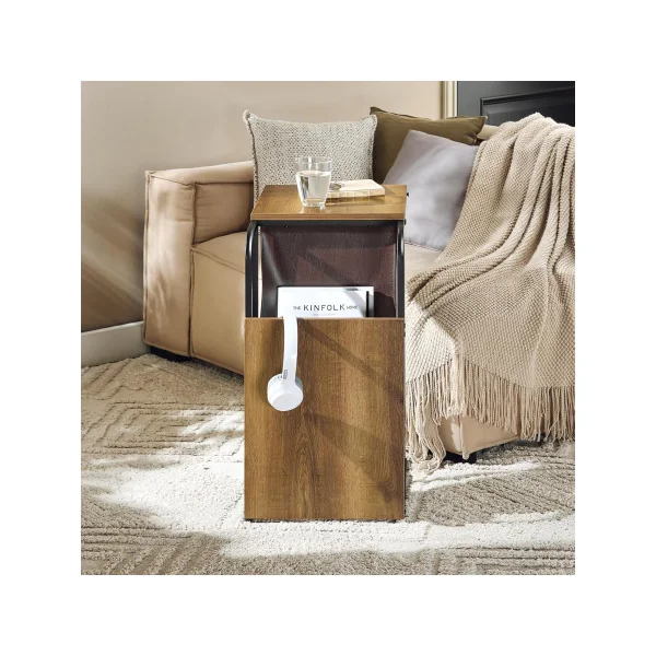 Table d’Appoint Bout de Canapé Industrielle Métal et Chêne Foncé