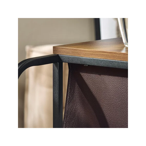 Table d’Appoint Bout de Canapé Industrielle Métal et Chêne Foncé
