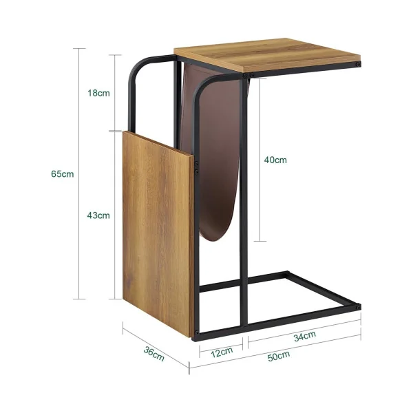 Table d’Appoint Bout de Canapé Industrielle Métal et Chêne Foncé