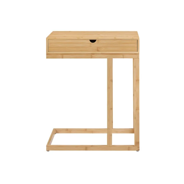 Table d'Appoint Pour Ordinateur Portable 1 Tiroir Table Bout de Canapé en Bambou Naturel
