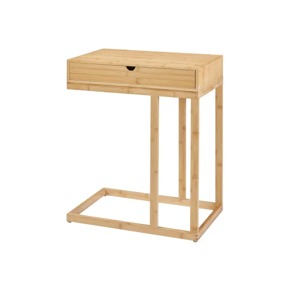 Table d'Appoint Pour Ordinateur Portable 1 Tiroir Table Bout de Canapé en Bambou Naturel