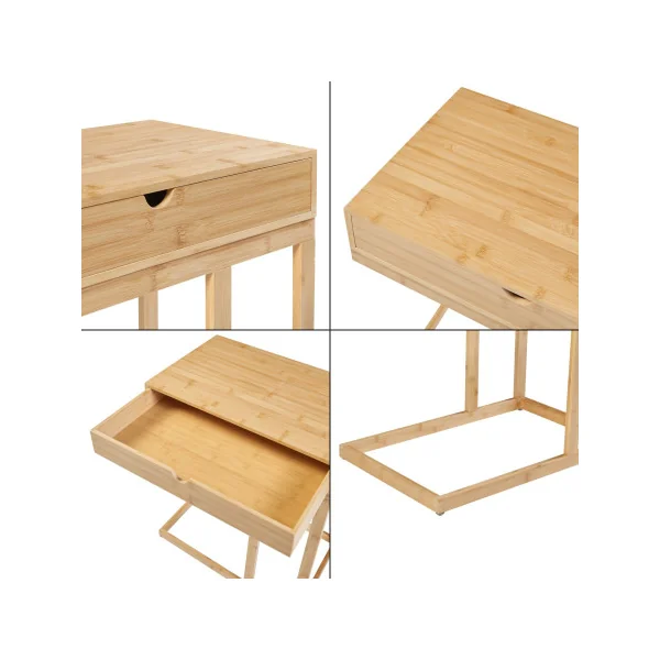 Table d'Appoint Pour Ordinateur Portable 1 Tiroir Table Bout de Canapé en Bambou Naturel