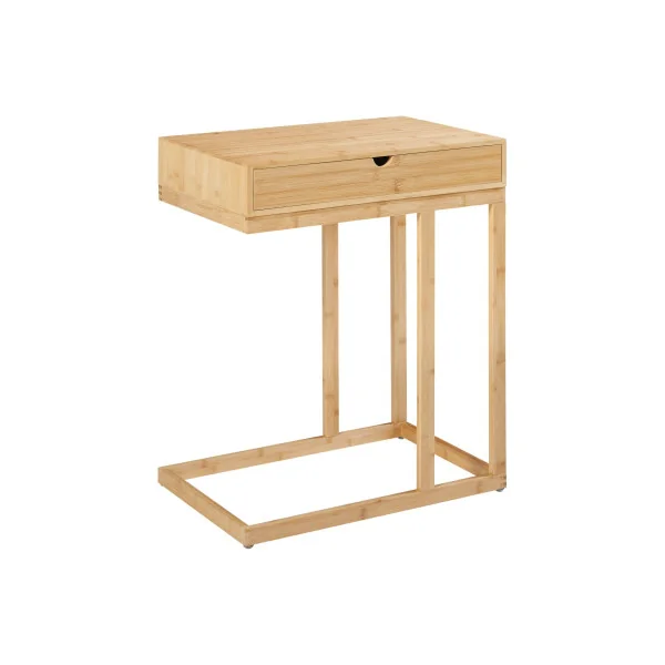 Table d'Appoint Pour Ordinateur Portable 1 Tiroir Table Bout de Canapé en Bambou Naturel