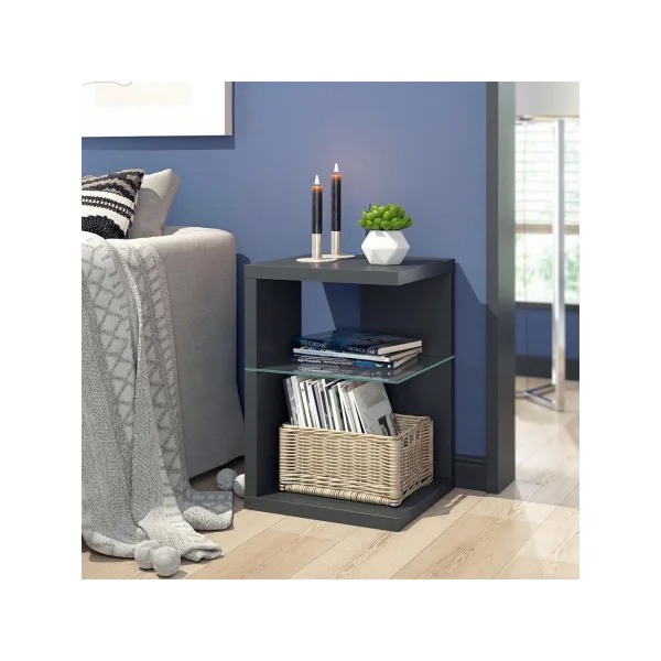 Table de Chevet Anthracite Tendance Plateau Verre Table de Nuit Moderne Chevet de Lit