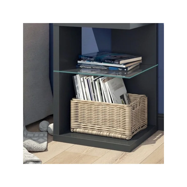 Table de Chevet Anthracite Tendance Plateau Verre Table de Nuit Moderne Chevet de Lit