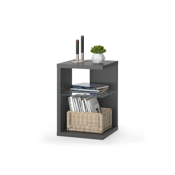 Table de Chevet Anthracite Tendance Plateau Verre Table de Nuit Moderne Chevet de Lit
