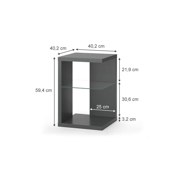 Table de Chevet Anthracite Tendance Plateau Verre Table de Nuit Moderne Chevet de Lit