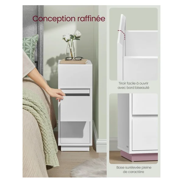Table de chevet Blanche 2 Tiroirs 1 Compartiment Ouvert Table de Nuit Haute