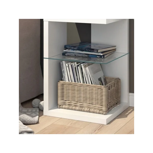 Table de Chevet Blanche Tendance Plateau Verre Table de Nuit Moderne Chevet de Lit