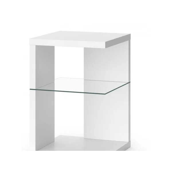 Table de Chevet Blanche Tendance Plateau Verre Table de Nuit Moderne Chevet de Lit