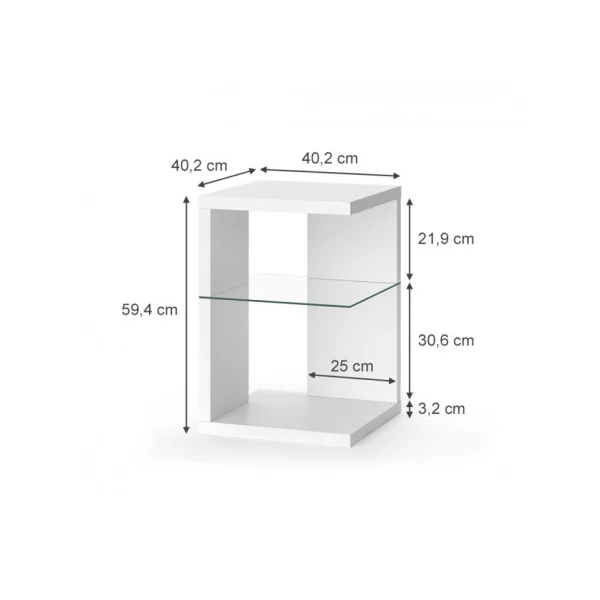 Table de Chevet Blanche Tendance Plateau Verre Table de Nuit Moderne Chevet de Lit