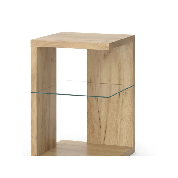 Table de Chevet Chêne Tendance Plateau Verre Table de Nuit Moderne Chevet de Lit