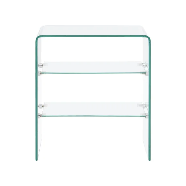 Table de Chevet en Verre Design Table de Nuit Verre Trempé avec Etagère