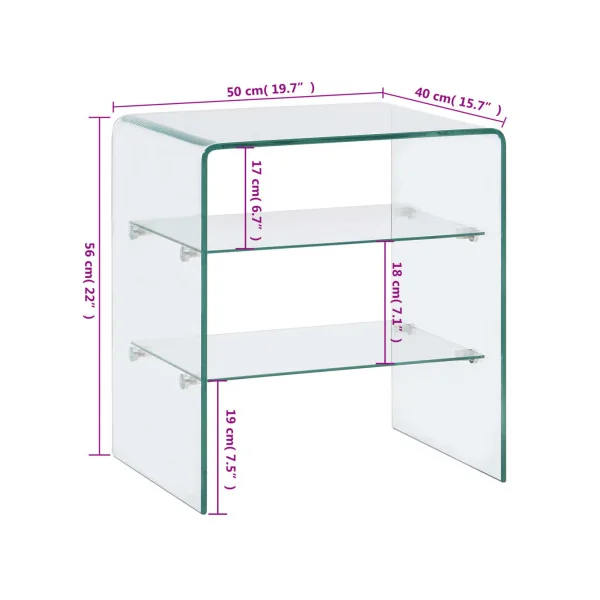Table de Chevet en Verre Design Table de Nuit Verre Trempé avec Etagère