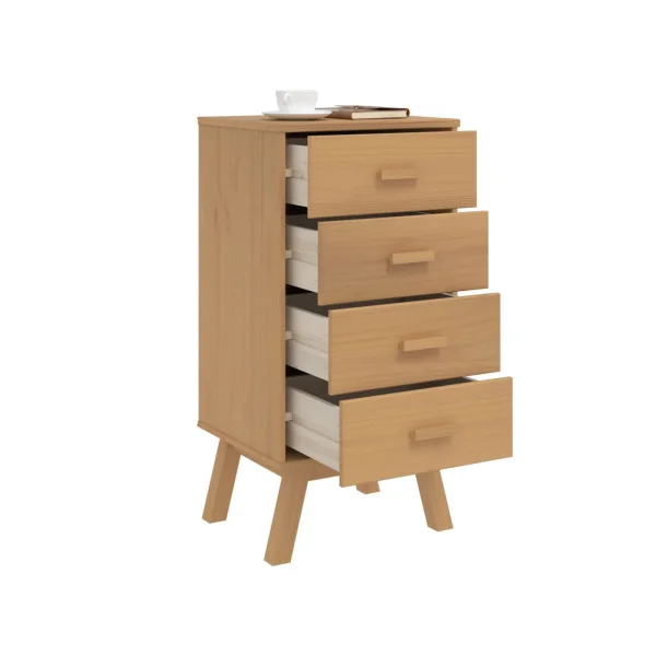Table de Chevet Marron Pin Robuste 4 Tiroirs Table de Nuit chambre