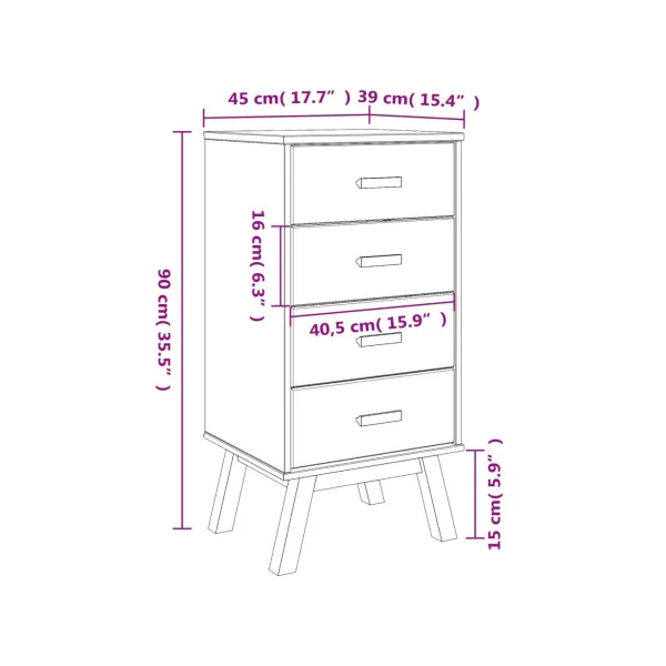 Table de Chevet Marron Pin Robuste 4 Tiroirs Table de Nuit chambre