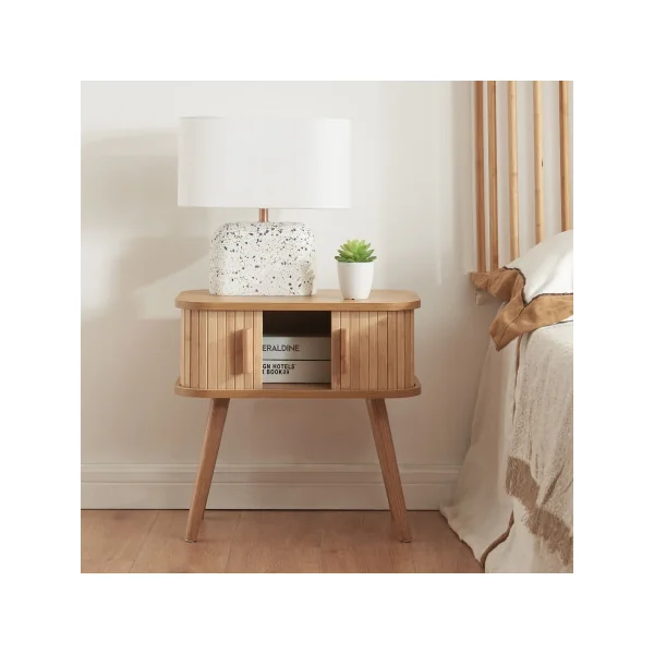 Table de Nuit en Bambou avec Porte Coulissante Table Chevet Bambou Naturel