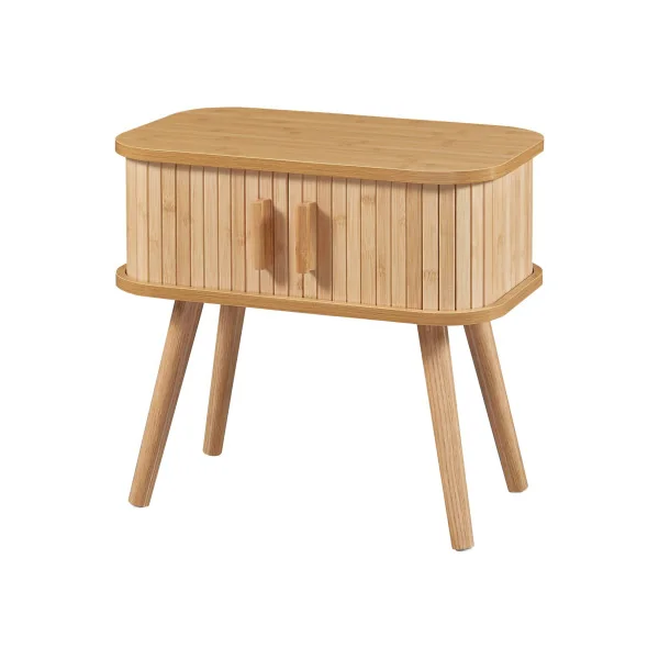 Table de Nuit en Bambou avec Porte Coulissante Table Chevet Bambou Naturel