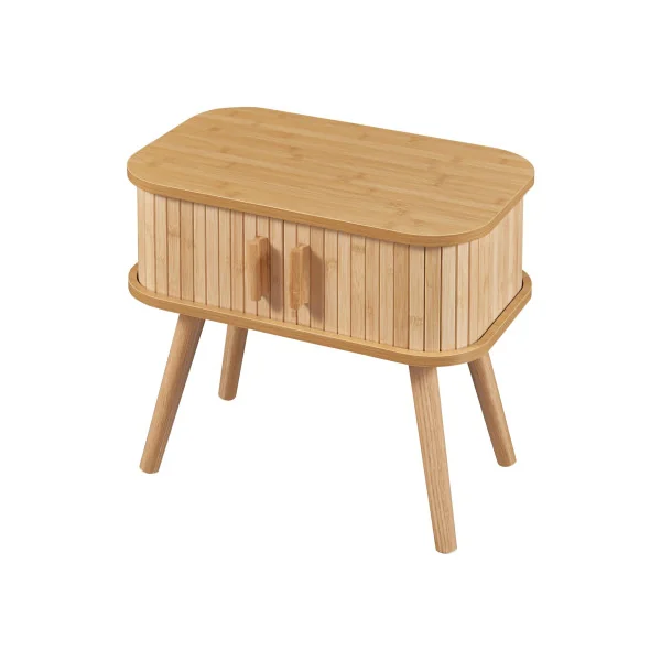 Table de Nuit en Bambou avec Porte Coulissante Table Chevet Bambou Naturel