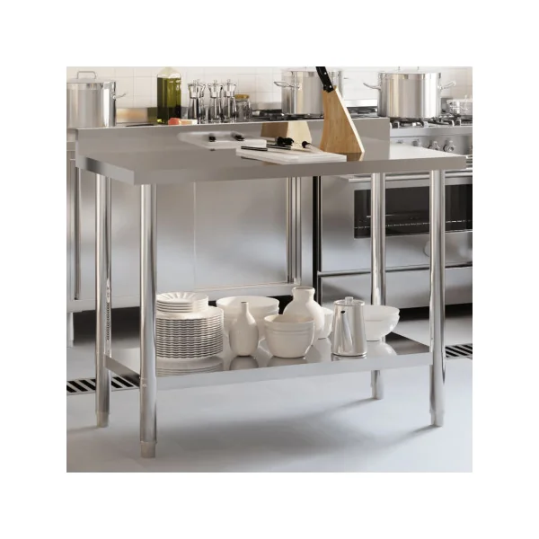 Table de Travail avec Dosseret Plan de travail INOX 110 cm Professionnel Restauration Hôtellerie Cuisine