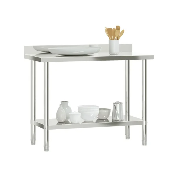 Table de Travail avec Dosseret Plan de travail INOX 110 cm Professionnel Restauration Hôtellerie Cuisine