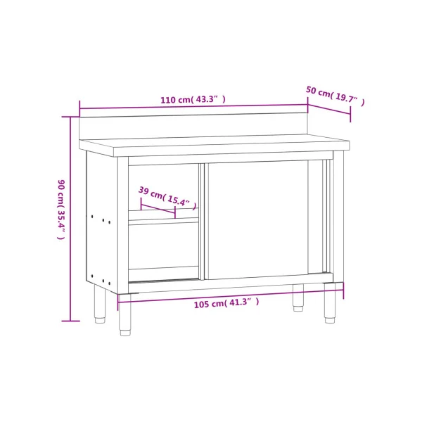 Table de Travail Plan de travail Professionnel INOX 110 cm Restauration Hôtellerie Cuisine