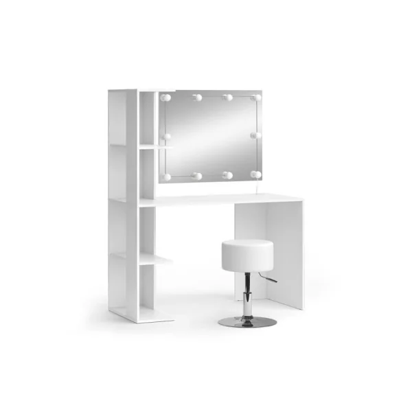 Table Maquillage Spacieuse Coiffeuse Blanche avec Miroir LED et Tabouret