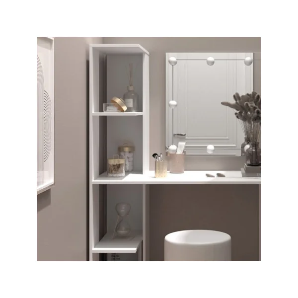 Table Maquillage Spacieuse Coiffeuse Blanche avec Miroir LED et Tabouret