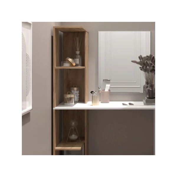 Table Maquillage Spacieuse Coiffeuse Blanche et Chêne avec Miroir