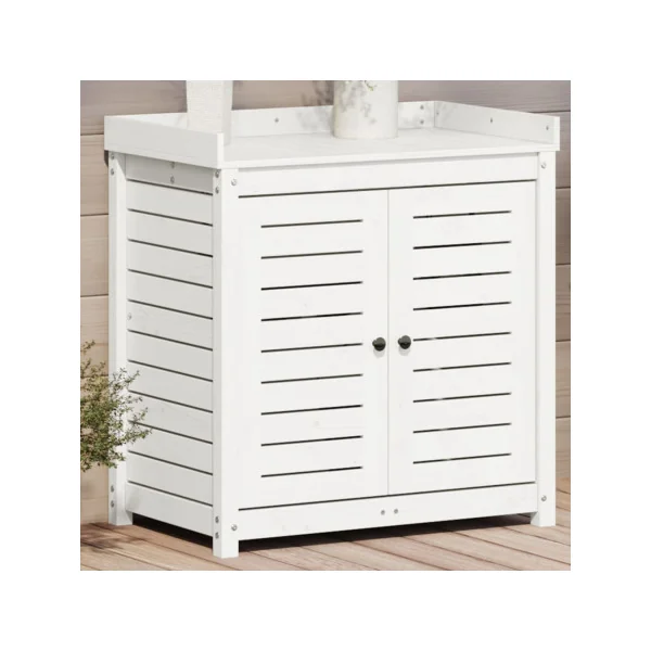 Table Rempotage Pin Massif Blanc Table de Préparation avec Armoire et Etagère