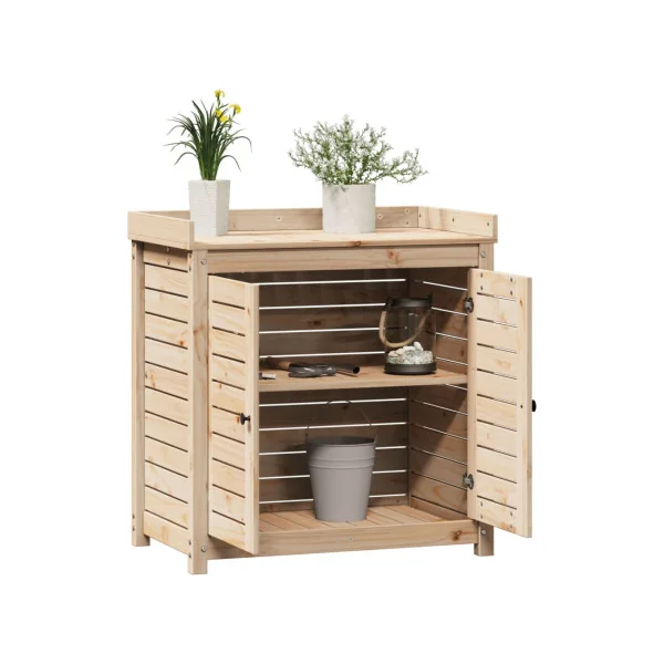 Table Rempotage Pin Massif Naturel Table de Préparation avec Armoire et Etagère