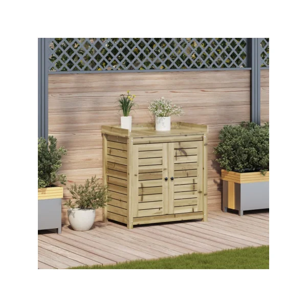Table Rempotage Pin Massif Table de Préparation avec Armoire et Etagère