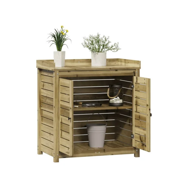 Table Rempotage Pin Massif Table de Préparation avec Armoire et Etagère