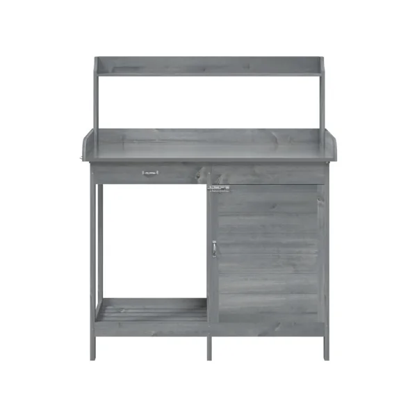 Table Rempotage Sapin Massif Gris Table de Préparation avec Armoire et Tiroir