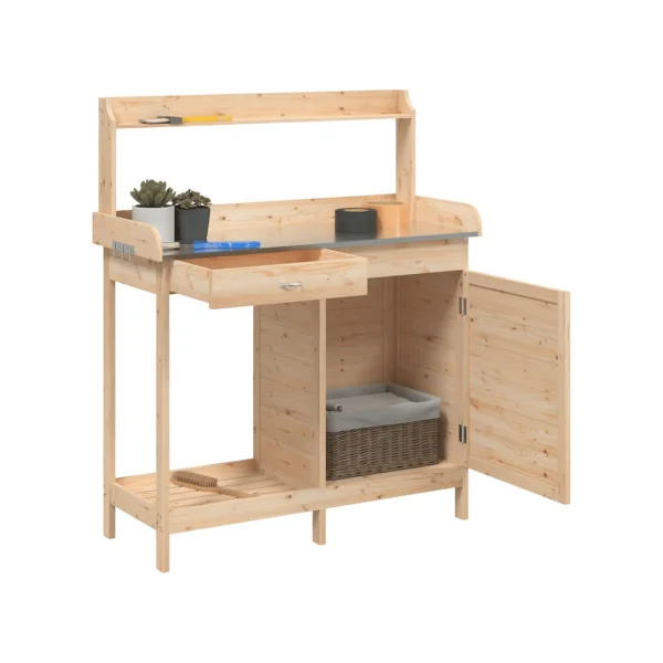 Table Rempotage Sapin Massif Table de Préparation avec Armoire et Tiroir
