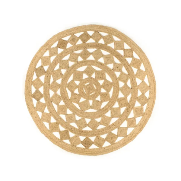 Tapis Jute Graphique Rond 210 cm 100% jute Naturel Tapis Salon Tapis Chambre Tendance