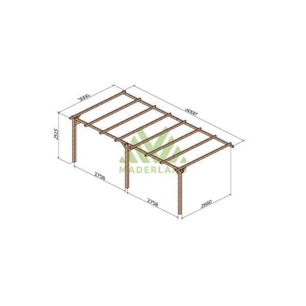 Toit Terrasse Pergolas Adossée 600x300 cm Pin Nordique Massif Autoclave