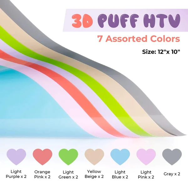 Transfert de chaleur en vinyle Puff 3D-Pastel (14 pièces) – compatible avec les lasers