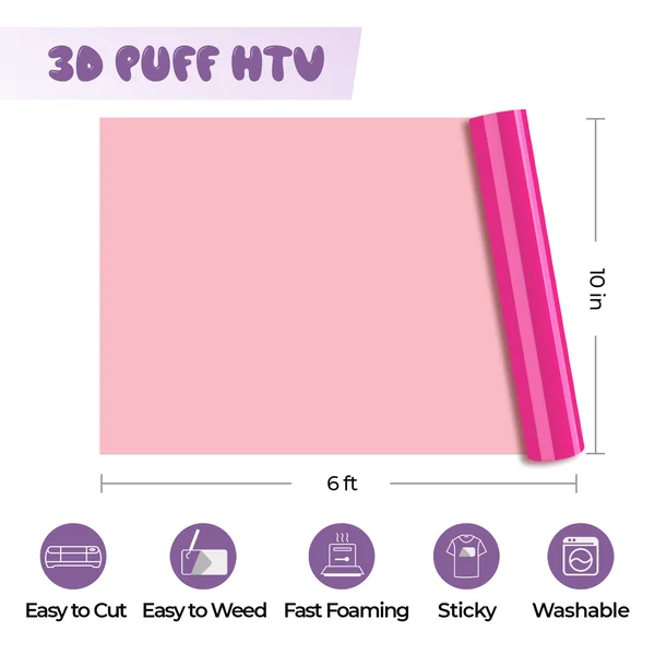 Transfert de chaleur en vinyle Puff 3D-Pastel (14 pièces) – compatible avec les lasers