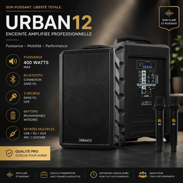 URBAN12 Enceinte portable 200 watts RMS sur batterie