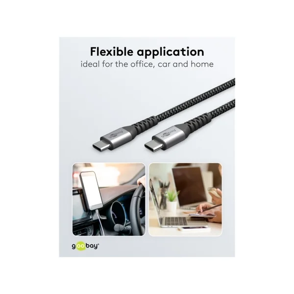 USBC-USBC Goobay Câble USB-C vers USB-C Textile 1m – Charge Rapide 60W avec Connecteurs Métalliques