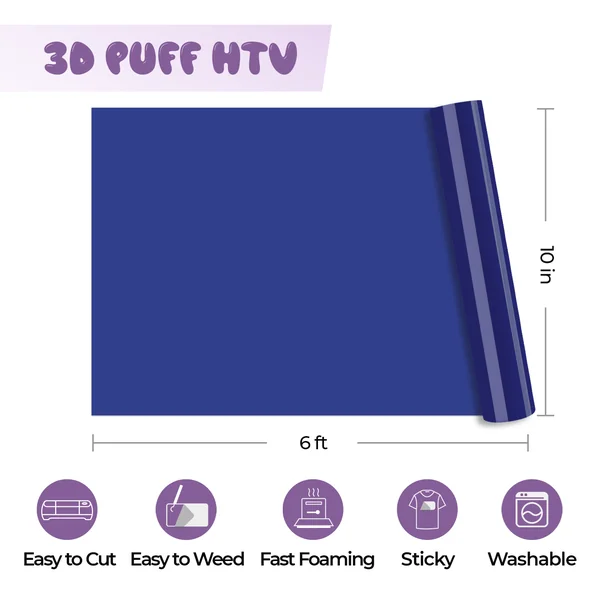 Vinyle gonflable de transfert thermique Navy Puff 3D – compatible avec les lasers