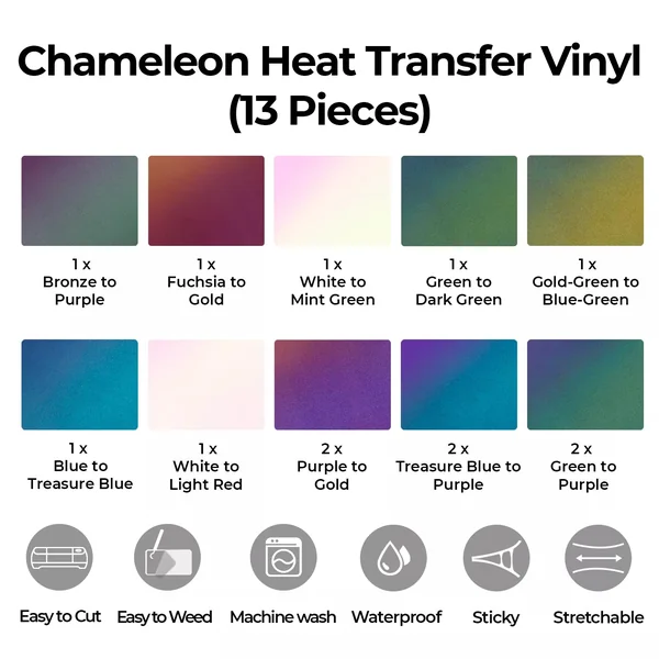 Vinyle Thermocollant Chameleon (13pcs) – compatible avec les lasers