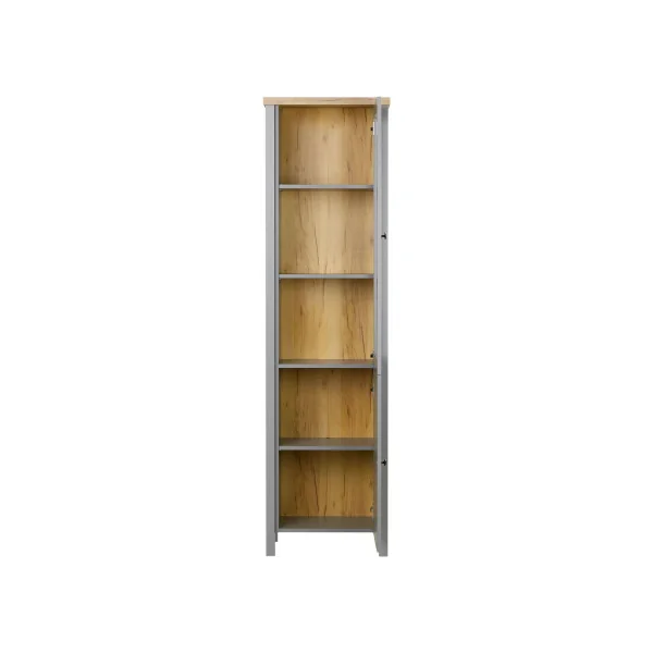Vitrine de Salon Grise et Chêne 2 Portes Buffet Haut Armoire de Salon Vaisselier