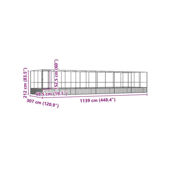 Volière de Jardin en Acier Galvanisé 11,39x3,07x2,12m Volière Métal