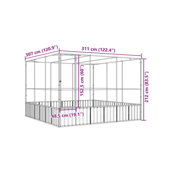 Volière de Jardin en Acier Galvanisé 3,11x3,07x2,12m Volière Métal