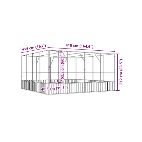 Volière de Jardin en Acier Galvanisé 4,18x4,14x2,12m Volière Métal